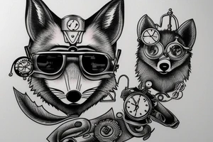 Wise old fox with glasses in steampunk tattoo idea