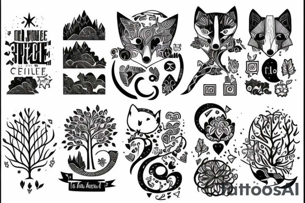 Middle, fox, space , love, tree tattoo idea
