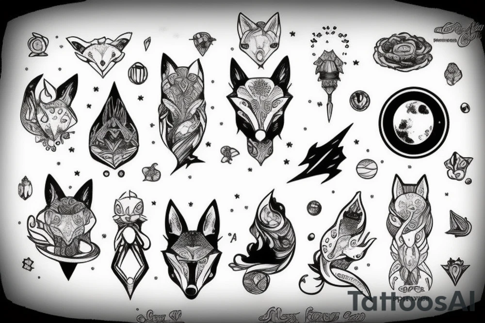 fox, space , love, fantasy, cosmos tattoo idea