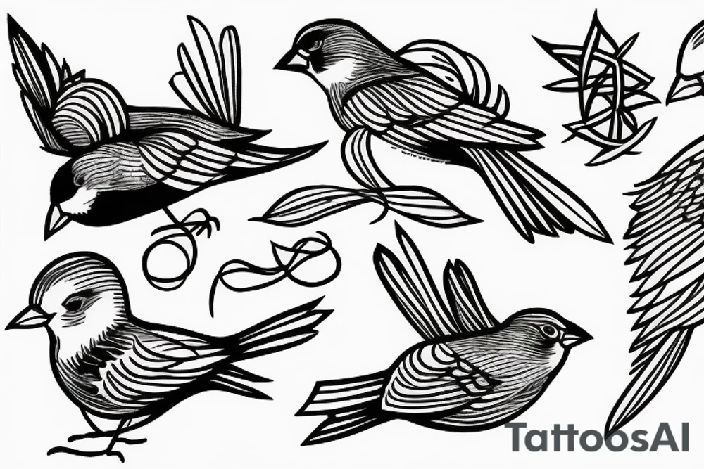 Three sparrows tied bu a string tattoo idea