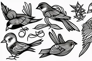 Three sparrows tied bu a string tattoo idea