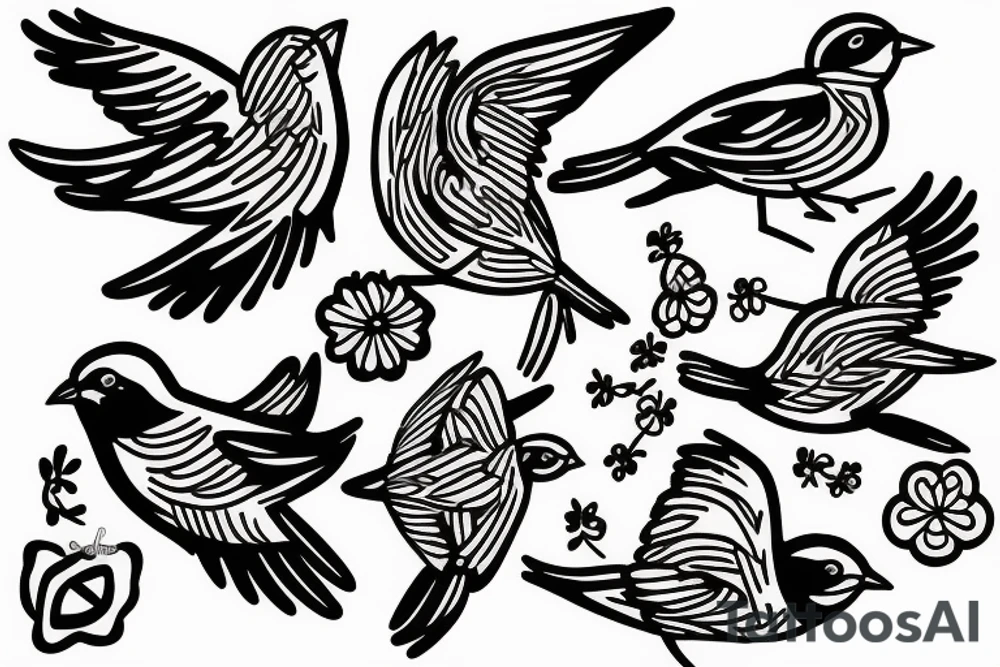 Three sparrows tied bu a string tattoo idea
