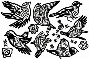 Three sparrows tied bu a string tattoo idea