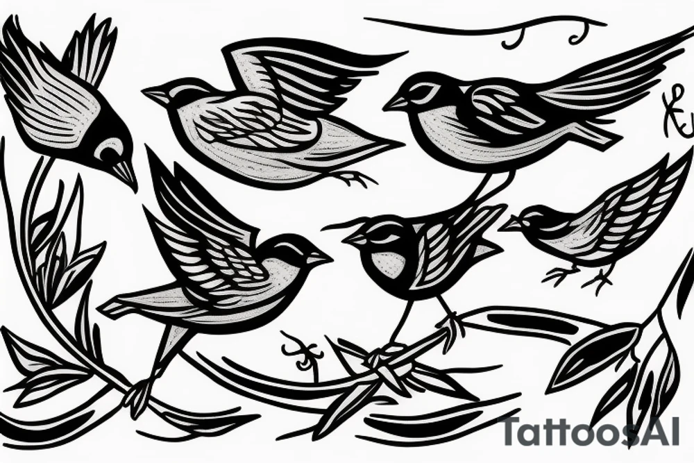 Three sparrows tied by a string tattoo idea