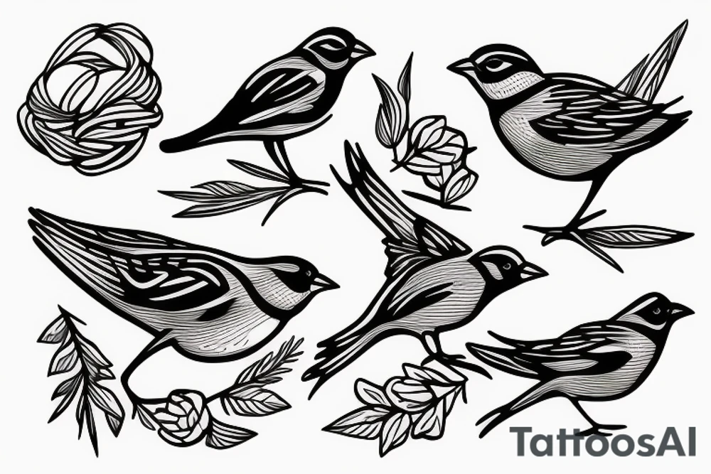 Three sparrows tied by a string tattoo idea