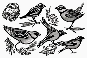 Three sparrows tied by a string tattoo idea