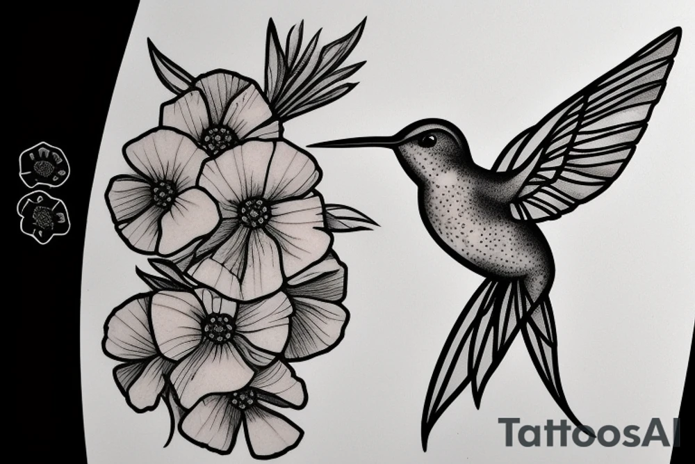 Humming bird holding a poppy flower tattoo idea