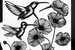 Humming bird holding a poppy flower tattoo idea