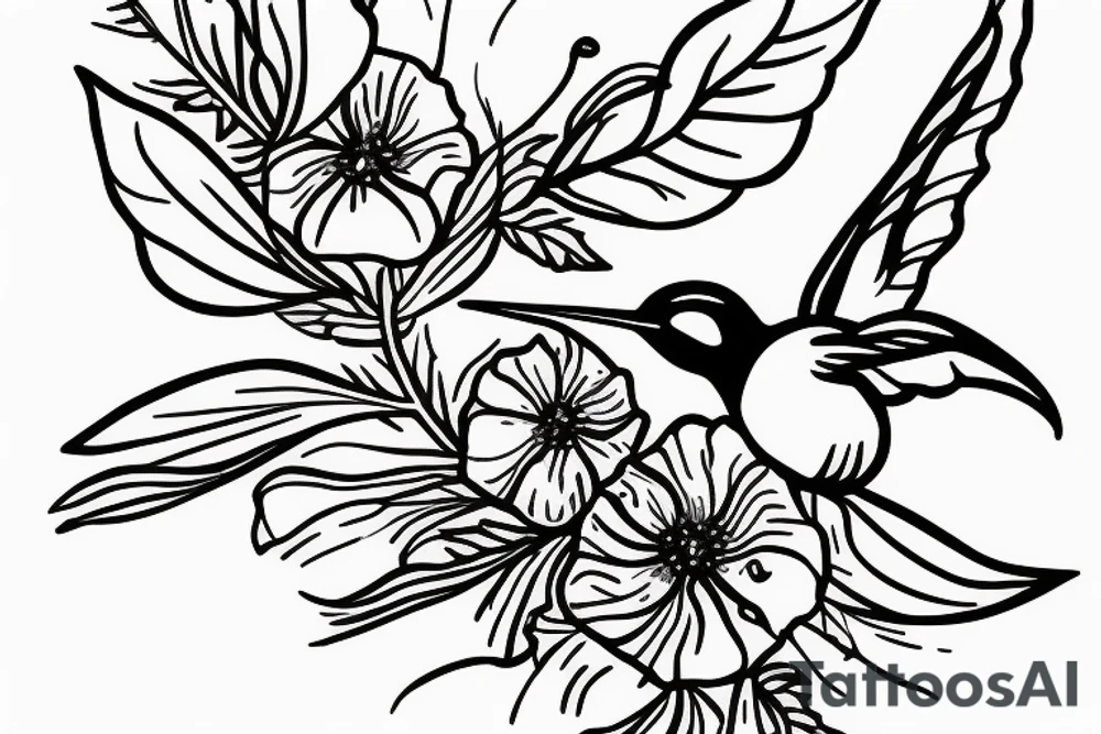 Humming bird holding a poppy flower tattoo idea