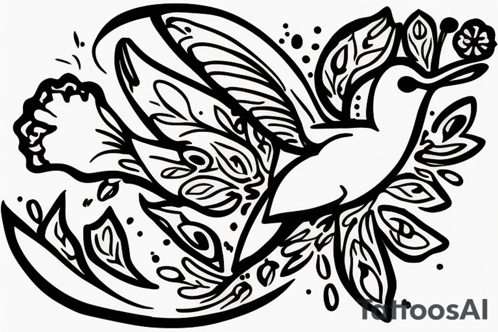 Humming bird holding a poppy flower tattoo idea