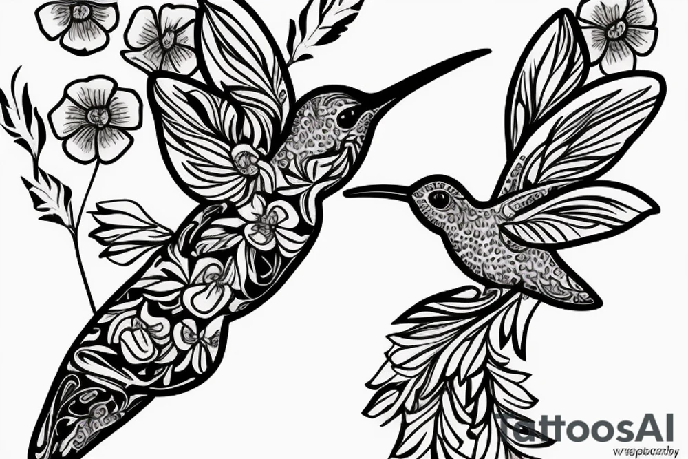 Humming bird holding a poppy flower tattoo idea