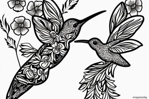 Humming bird holding a poppy flower tattoo idea