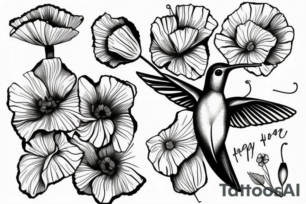 Humming bird holding a poppy flower tattoo idea