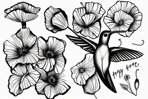 Humming bird holding a poppy flower tattoo idea