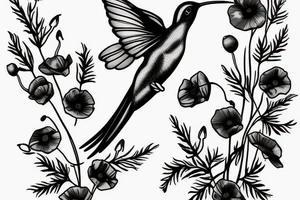 Humming bird holding a poppy flower tattoo idea