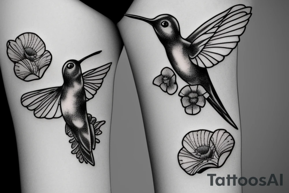 Humming bird holding a poppy flower tattoo idea