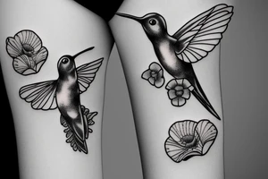Humming bird holding a poppy flower tattoo idea