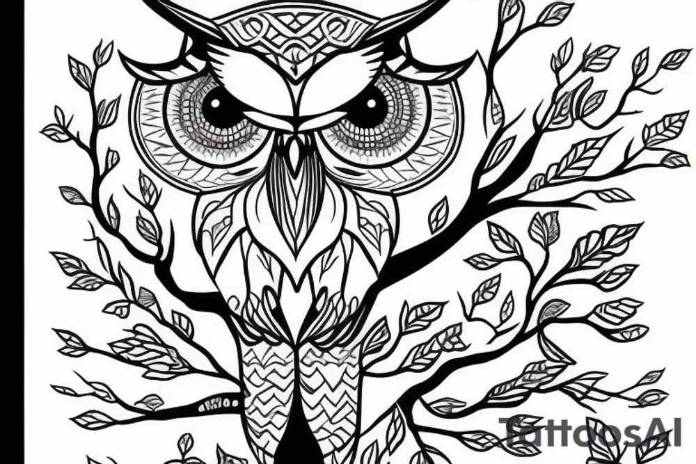 owl on tree tattoo idea