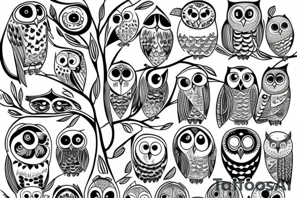 owl on tree tattoo idea