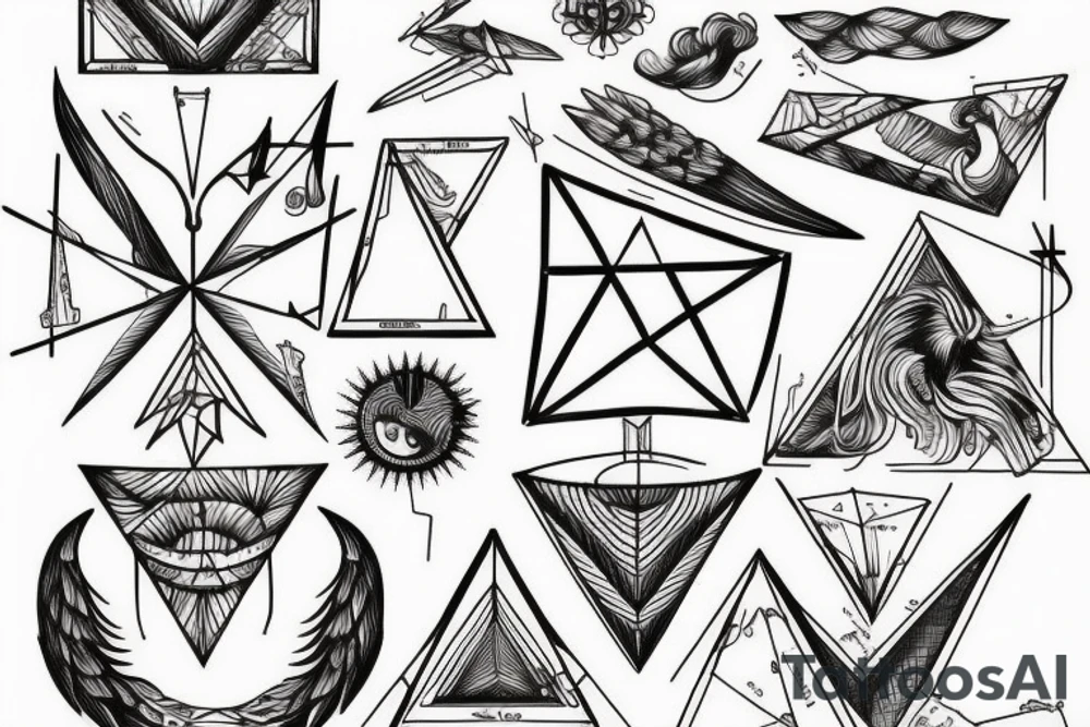 Greek mythology with geometry fine line style tattoo idea