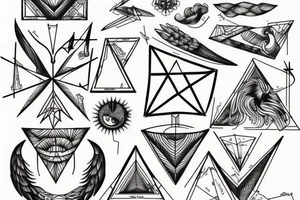 Greek mythology with geometry fine line style tattoo idea