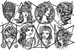 Greek mythology with geometry fine line style tattoo idea