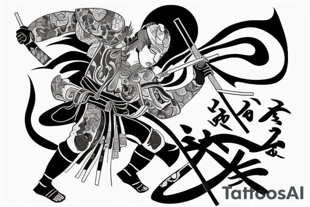 The samurai who penetrates through yin and yang with his katana tattoo idea