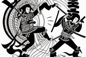 The samurai who penetrates through yin and yang with his katana tattoo idea