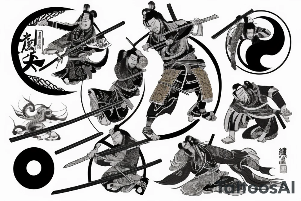 The samurai who penetrates through yin and yang with his katana tattoo idea