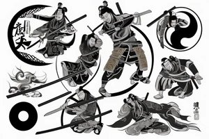 The samurai who penetrates through yin and yang with his katana tattoo idea