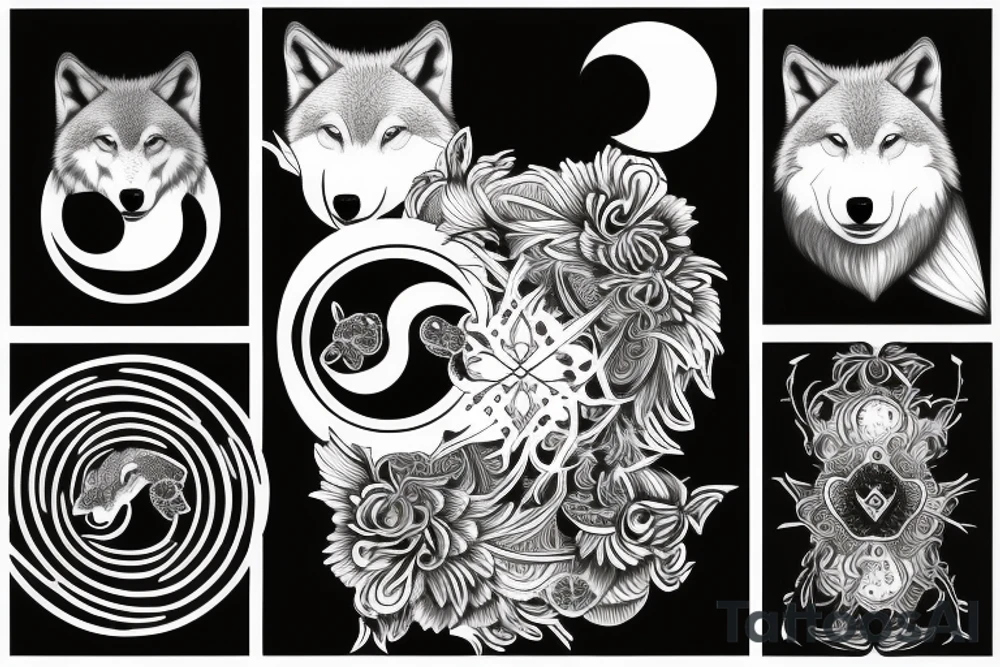 two wolves ying the yang tattoo idea