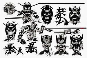 Japanese demon Ono samurai with katana tattoo idea