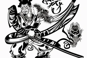 Japanese demon Ono samurai with katana tattoo idea