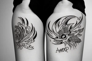The inscription Amor Fati styled with fire tattoo idea