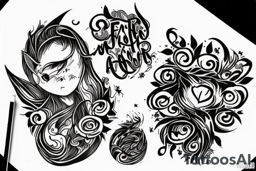 The inscription Amor Fati styled with fire tattoo idea
