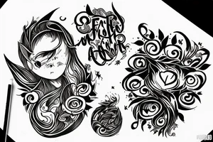 The inscription Amor Fati styled with fire tattoo idea