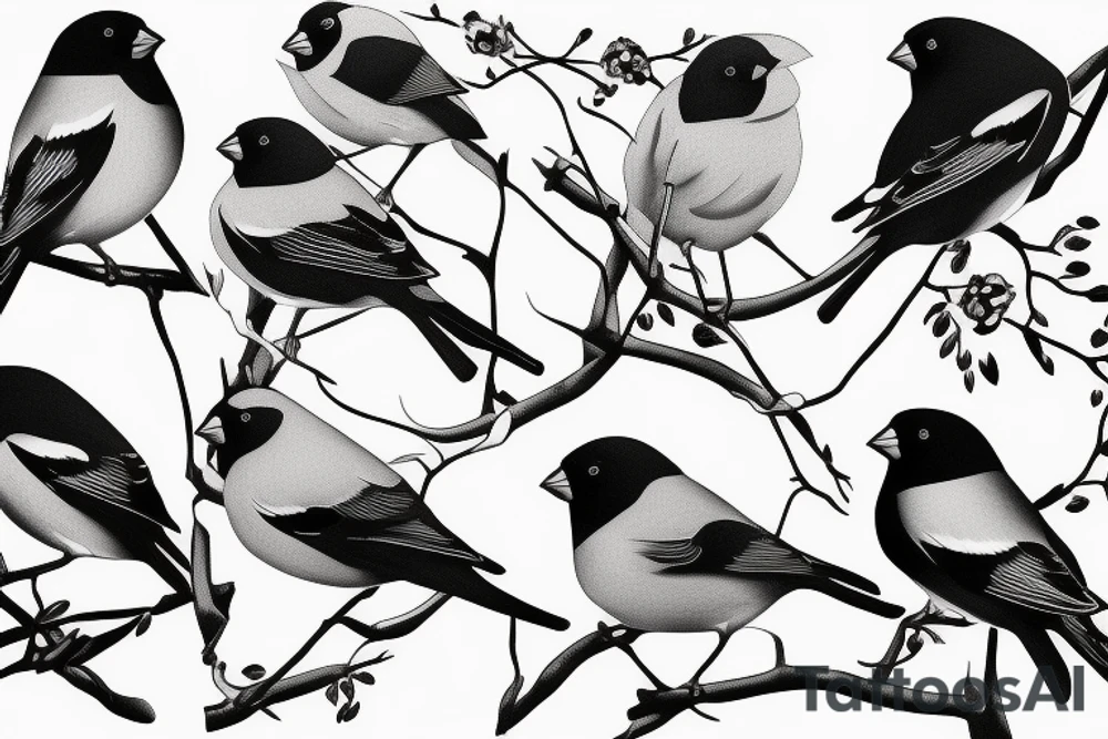 Seven pieces of bullfinch tattoo idea