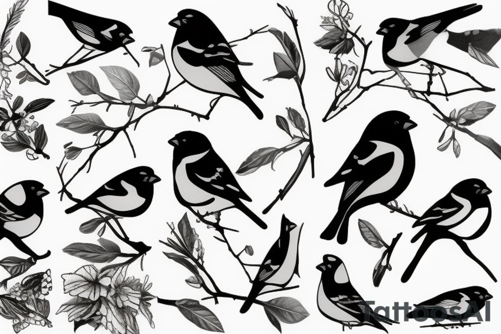 Seven pieces of bullfinch tattoo idea
