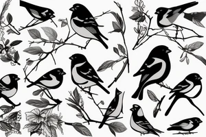 Seven pieces of bullfinch tattoo idea