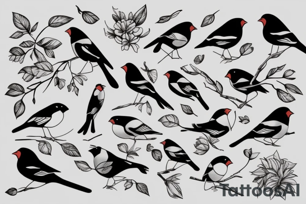 Bullfinch of seven parts tattoo idea