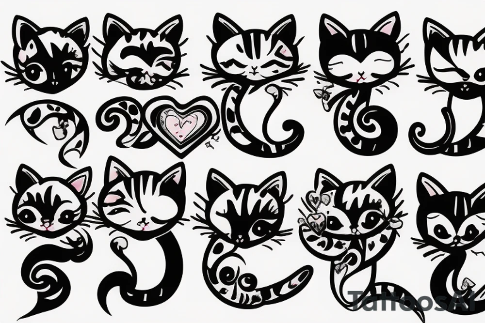 Little kitten play with heart tattoo idea
