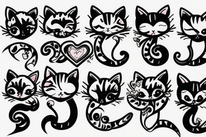 Little kitten play with heart tattoo idea