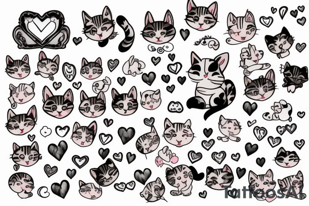 Little kitten play with heart tattoo idea