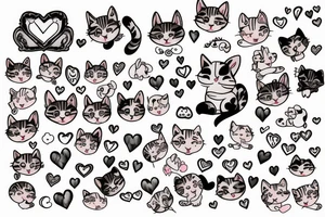 Little kitten play with heart tattoo idea