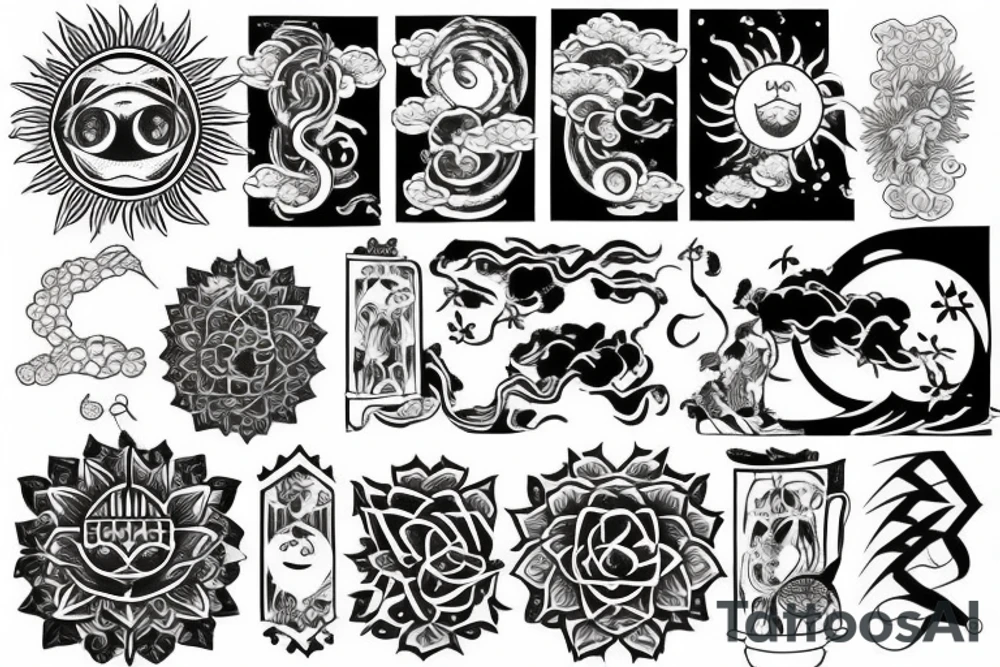 Black sun radiating tattoo idea