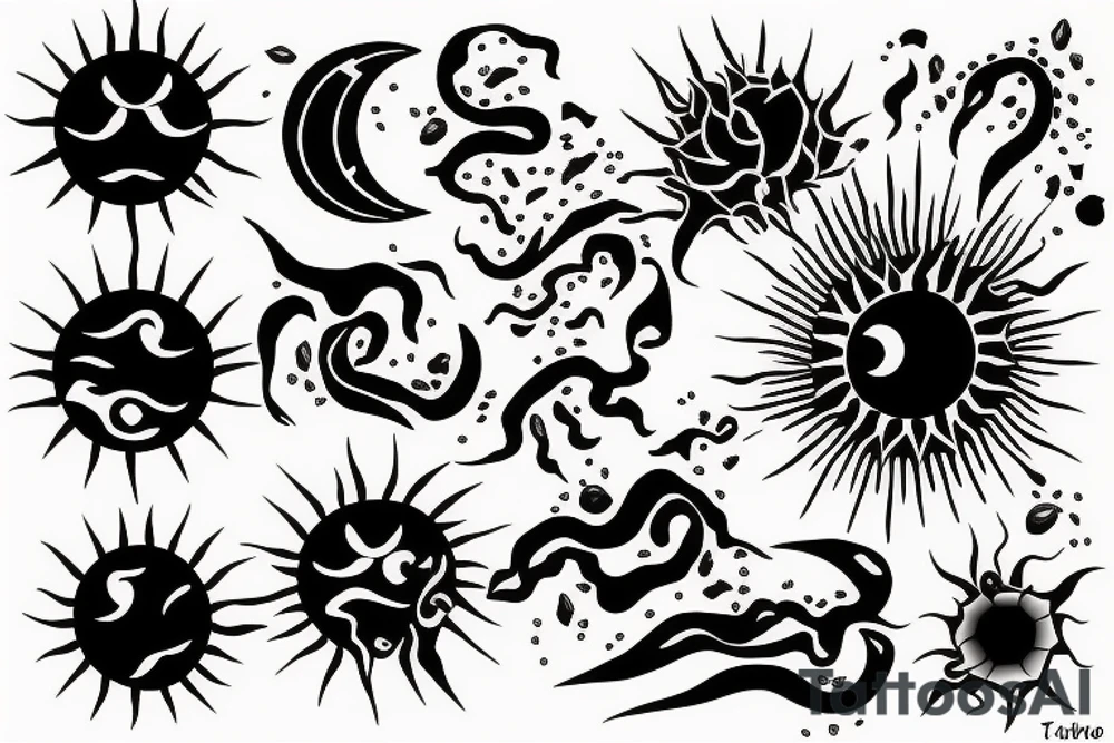 Black sun radiating tattoo idea
