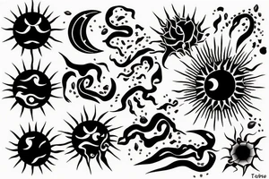 Black sun radiating tattoo idea