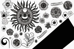 Black sun radiating positivity in the shape of a flower tattoo idea