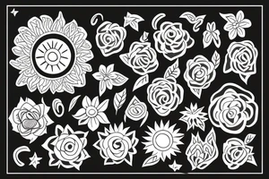 Black sun radiating positivity in the shape of a flower tattoo idea