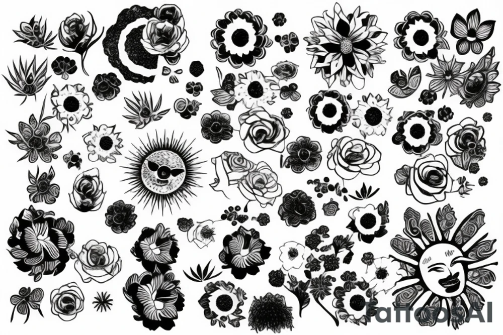 sun radiating in flower petals tattoo idea